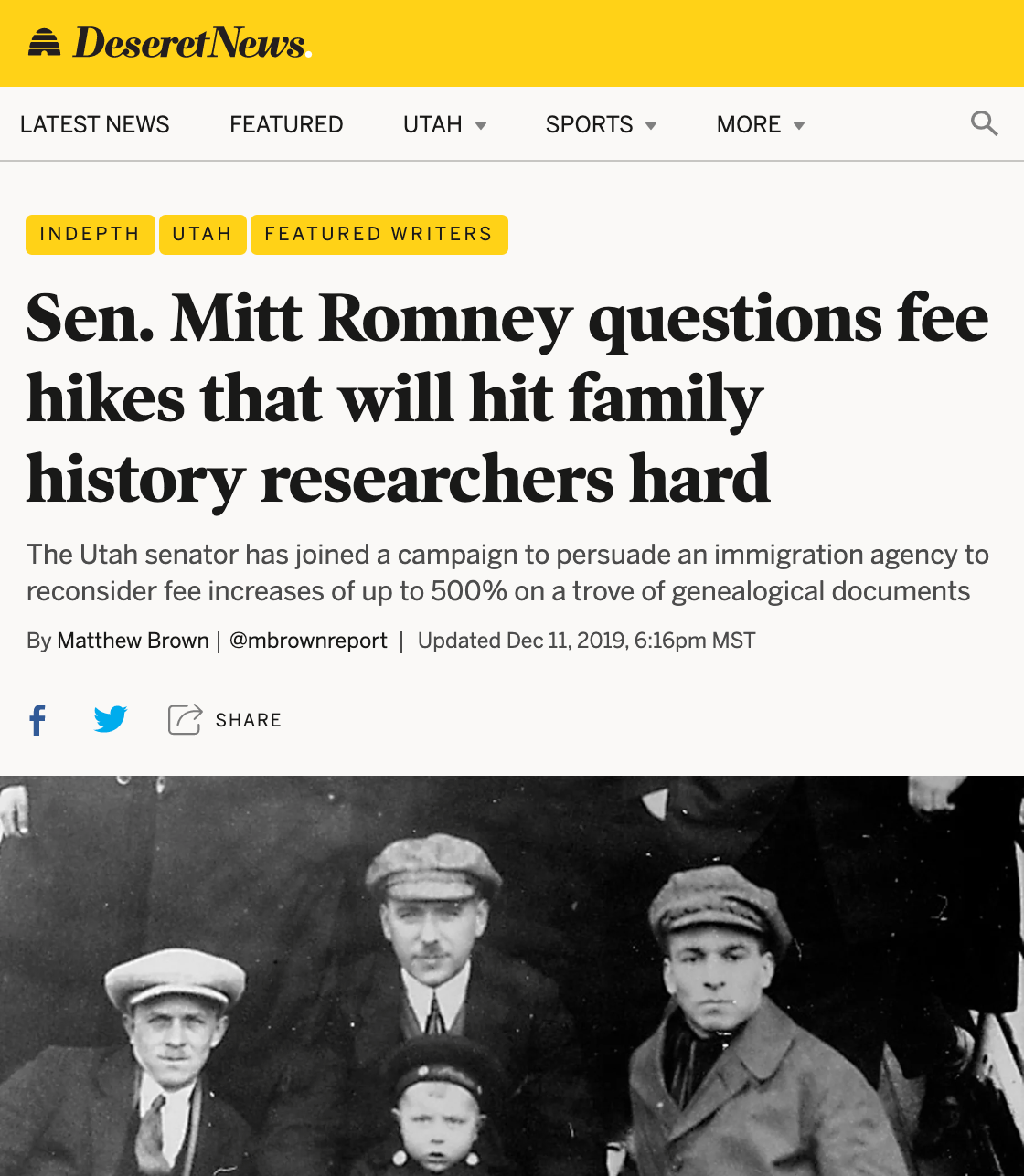 Sen. Mitt Romney questions fee hikes that will hit family history researchers hard