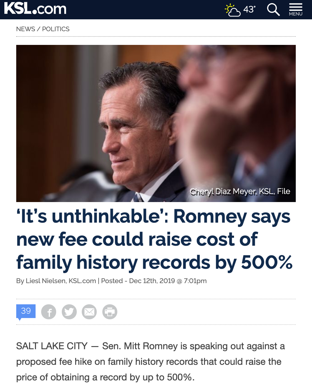 ‘It’s unthinkable’: Romney says new fee could raise cost of family history records by 500%