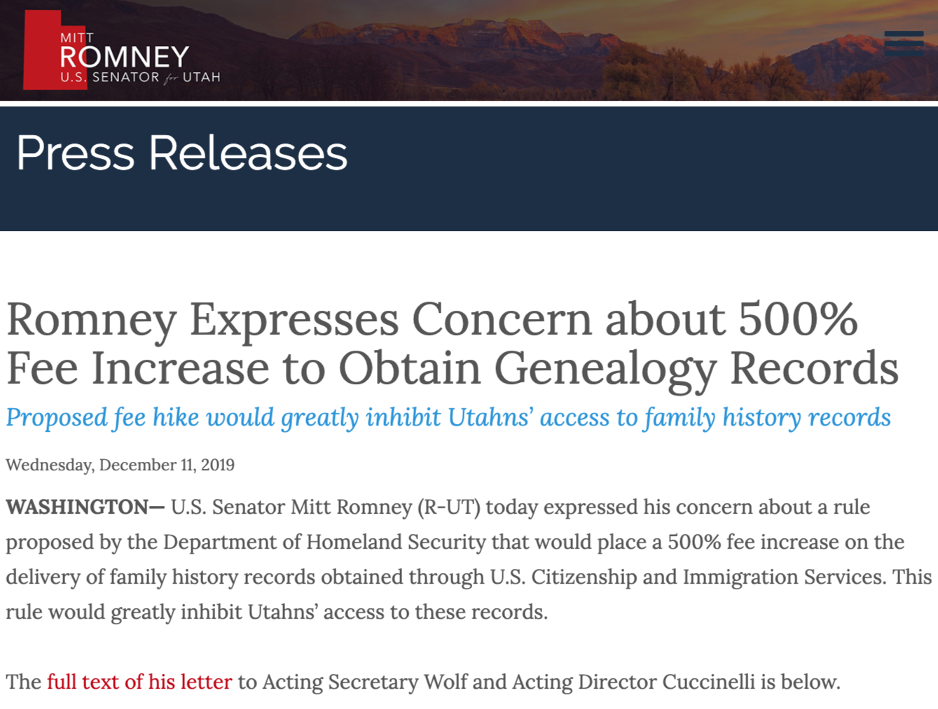 Senator Romney official website